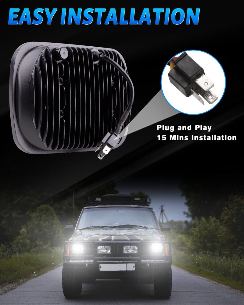 BICYACO DOT 110W 5x7 7x6 Inch Led Headlights Hi/Low Led Sealed Beam Projector Headlamp Compatible with Jeep Wrangler YJ Cherokee XJ Kenworth T300 1997-2010 H4 Plug H6054 H5054 6054 6052 (Chrome) - Image 5